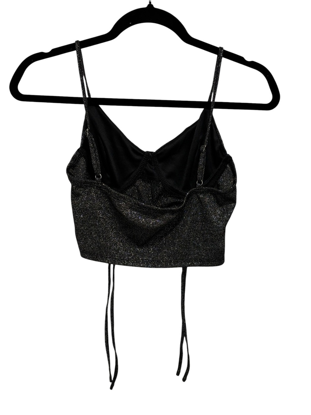 Shimmery Black Sparkle Cropped Cami with Adjustable Straps Small